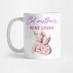 Cat mother wine lover. Two sphynx kittens Mug